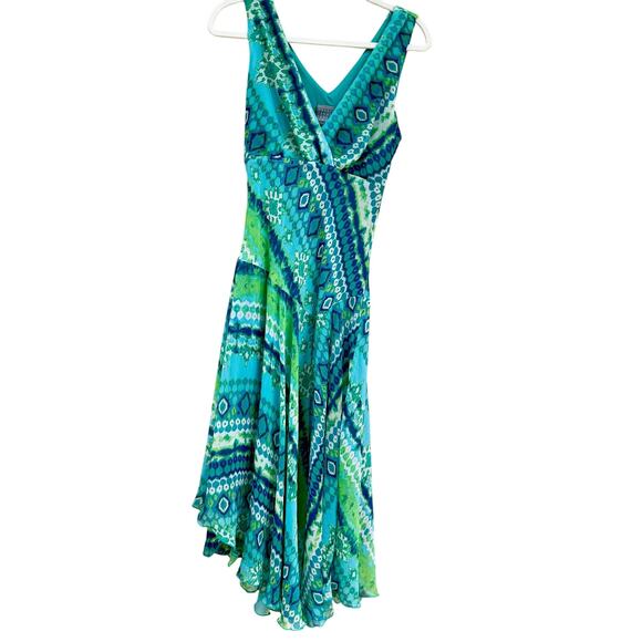Vintage Y2K Green Teal Fairy Midi Dress Asymmetrical Drop Waist Sleeveless - Picture 1 of 8